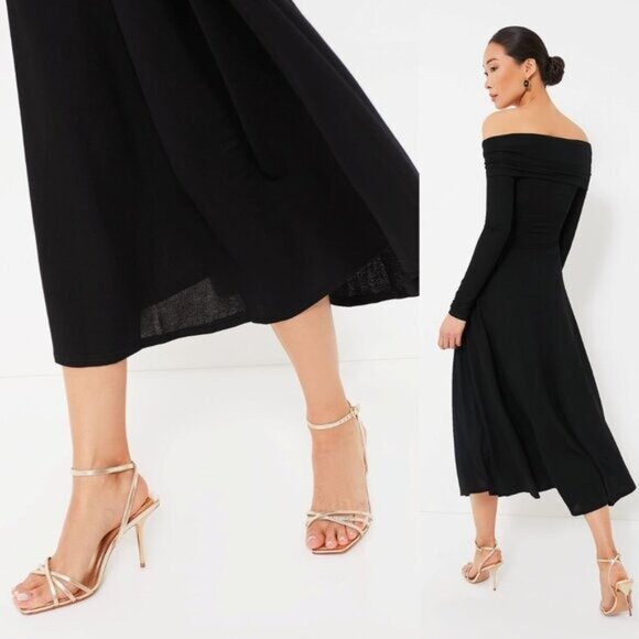 Moon River NEW Black Off the Shoulder Long Sleeve Jersey Knit Maxi Dress Size M - Picture 3 of 11